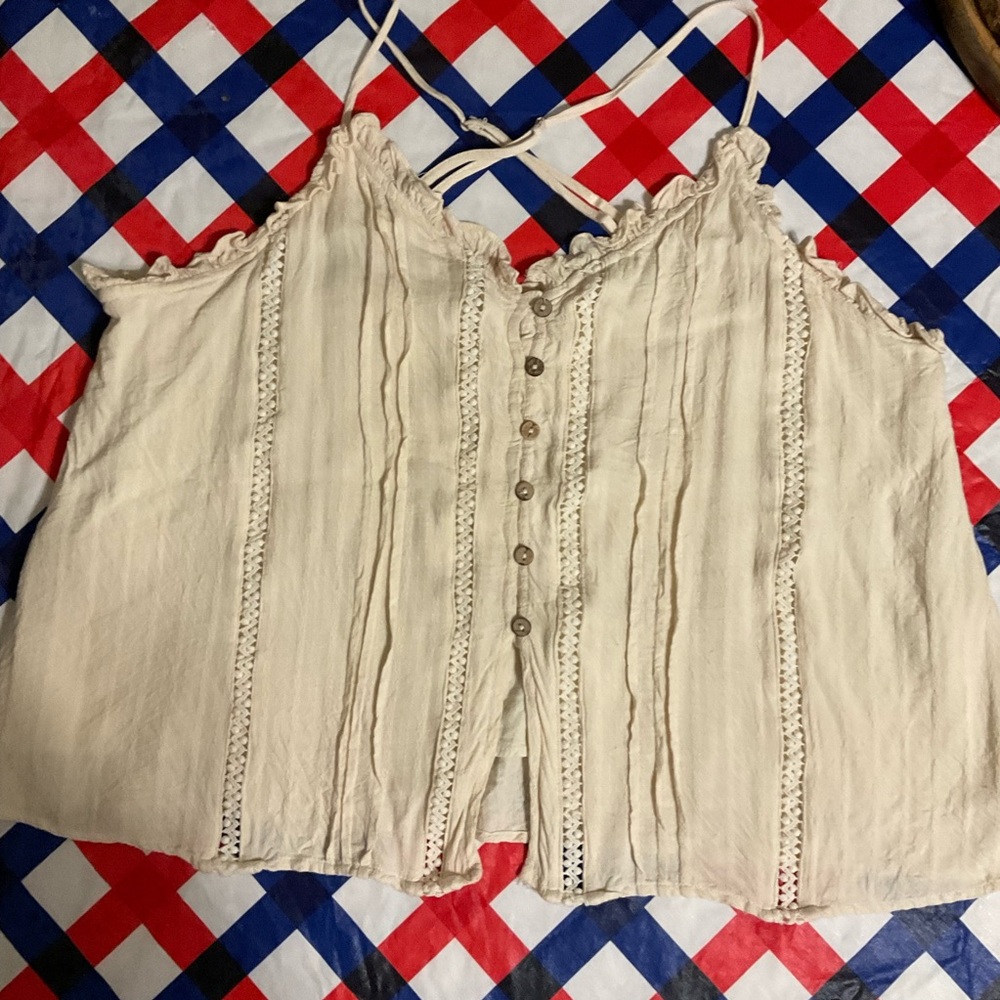 Miss Me Tan Cream Ruffled Smocked Camisole